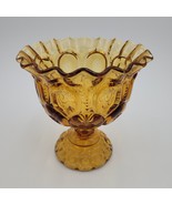 Rare Vintage LE Smith Amber Moon and Stars Depression Glass Ruffled Compote - $47.37 CAD