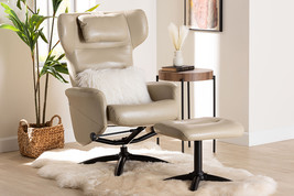 Sage Modern Beige Faux Leather 2Pc Lounge Chair and Footrest Set - $5,772.72 MXN