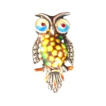 Antique Jungen German Enamel Owl Brooch Pin: Garnets, Marcasite, Sterling Silver - £203.38 GBP