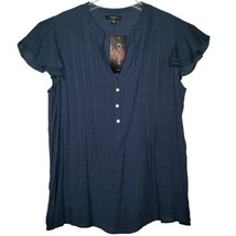 NWT Cocomo Plus Size 3X Navy Blue Solid Pintuck Short Flutter Sleeve Top - $34.99
