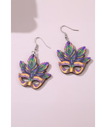 Meadow Mauve Mardi Gras Mask Dangle Hook Earrings - $3.95 CAD