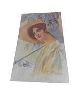 Vintage Postcard woman 1900s unused Italy wisteria floral pretty lady - $125.31 MXN