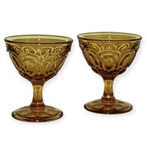 Two (2) L.E. Smith Moon Stars Heritage Glass USA Amber Sherbet Dessert Bowls - £11.02 GBP