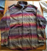 Woolrich Flannel Shirt Brown Blanket Stripe XL  6579 Vintage Collar Button - £18.25 GBP