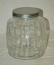 Classic Anchor Hocking Pickle Barrel Canister Jar w Lid Clear Glass Ribbed Sides - $42.56
