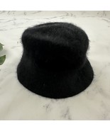 Vintage Unbranded Y2k Fuzzy Bucket Hat One Size Black Angora Blend Knit - $36.54 CAD