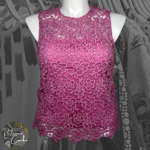 Nanette Lepore Womens Pink Floral Lace Sleeveless Crew Neck Zip Tank Top... - £39.50 GBP