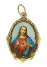 Sacred heart of JESUS Medal Gold-Tone Catholic Sagrado Corazon de Jesus Medalla  - $11.88