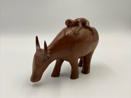 Vintage Hand Carved Teak Wooden Water Buffalo Figurine With Rider - £23.13 GBP