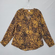 Merona Womens Shirt Size L Brown Preppy Animal Sheer Long Sleeves Button V-Neck - £7.97 GBP