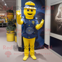 Lemon Yellow Navy Soldier mascot costume character dressed with a Joggers and Gl - £972.28 GBP