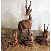 5 Vintage Hand Carved In Kenya Impala Antelope Wooden Gazelle Please Read - $26.97