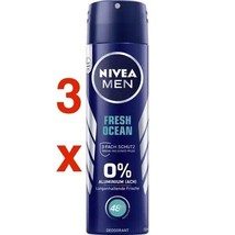Nivea Men Fresh Ocean Spray deodorant 3 x 150ml 0% Aluminum  FREE SHIPPING - £23.21 GBP