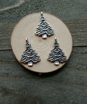 3 Christmas Tree Charms Pendants Antiqued Silver Christmas Charms Findings 25mm - £2.09 GBP