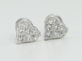 18k White Gold Princess Diamond Heart Earrings (1.5 Ct,G Color,VS Clarity) - £2,042.88 GBP
