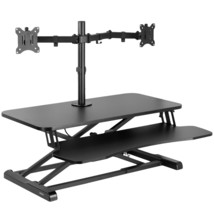 VIVO Black 32" Standing Desk Riser with Adjustable Dual 13" to 30" Monitor Mount - £223.60 GBP