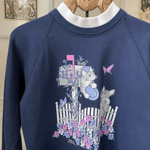 Vintage 80s 90s Cat Butterfly Layered Look Sweatshirt L - $16.56