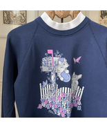 Vintage 80s 90s Cat Butterfly Layered Look Sweatshirt L - $23.21 CAD