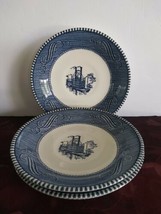 Currier and Ives 6&quot; Saucers Low Water in the Mississippi Royal China Blue  Set 4 - £18.76 GBP