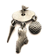 Vintage JJ Pewter Golfer Pin Dangling Golf Charms Shoe Ball Tee Hole Fla... - €11,07 EUR