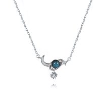 925 Silver Star Moon Blue Sandstone Necklace - £31.06 GBP