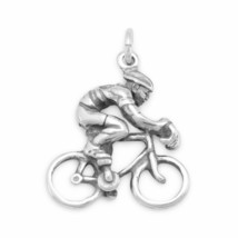 Men&#39;s S925 Sterling Silver Bike Bicycle Racer 3D Cyclist Boy&#39;s Charm Jewelry - £39.84 GBP