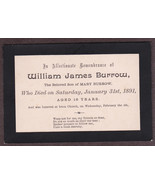Willliam James Burrow, Died 1891, Age 16 - Funeral Card, Irton, Holmrook... - $242.75 MXN