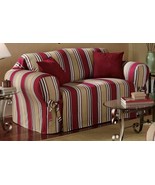 Red/Khaki Stripe All Cotton Sofa/Couch/Loveseat/Arm Chair Slipcover - $64.34+