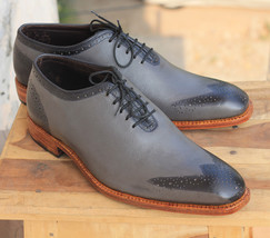 Stylish Men’s Handmade Gray whole Cut Leather Formal Dress Lace Up Shoes - £115.92 GBP+