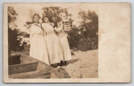 RPPC Three Lovely Edwardian Ladies with Wooden Rowboat Postcard E29 - £7.95 GBP