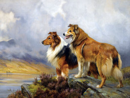 Framed canvas art print giclée Two Collies above a Lake wright barker - £31.02 GBP+