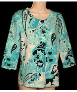 Designers Originals Womens Cardigan Sweater M Medium Beaded Floral Paisl... - $13.91