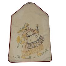 Vintage Dutch Maiden Embroidered Cloth Bag Holder Laundry Household Cott... - $21.78