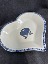 Large Blue &amp; White Glazed Ceramic Stoneware Heart Baking Dish 12.5”x11”x... - £7.12 GBP