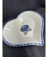 Large Blue &amp; White Glazed Ceramic Stoneware Heart Baking Dish 12.5”x11”x... - £7.01 GBP