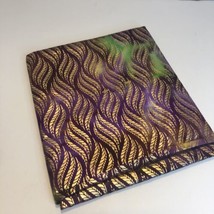 1 &amp; 7/8 Yards Purple Green Batik with Gold Metallic Leaves Fabric 44&quot; w Cotton - £9.48 GBP