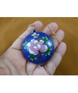 J518-6 Blue pink flower 42mm round flat CLOISONNE disk 3D pendant 24&quot; ne... - $543.34 MXN