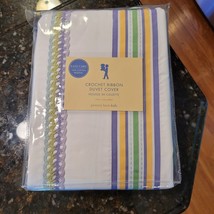 Pottery Barn Kids CROCHET Ribbon Twin DUVET COVER green yellow purple wh... - $69.95