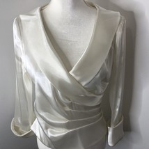 Bahari Evening Ladies Blouse Top Iridescent Ivory Size 10 Cuffed Sleeves - $14.93