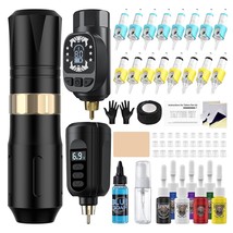 Tattoo Gun Kit Wireless Tattoo Machine Pen Kit with 2 Batt 16 Cartridge ... - $35.00