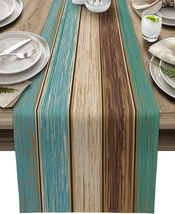 Farmhouse Table Runners 72 Inches Long Retro Rustic Barn Wood&amp;Teal Green... - $22.24