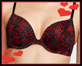 38C 38D 38DD 40C 40D Black Red Heart Smooth Victorias Secret Plunge PU U... - $39.99