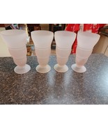 Frosted Footed Pink Ice Tea Tumbler Ice Cream Sundae Glass Set Of 4 - $67.87 CAD
