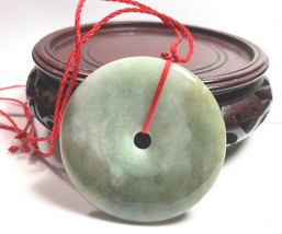 Certified Natural Green Jade Donut Pendant 55in 44g Amulet Only Good Luck Wealth - £31.26 GBP