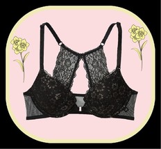 38DD Black Shiny Lace Front Close Extreme Lift Victorias Secret Plunge Pu Uw Bra - £31.62 GBP