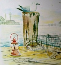 Seagull Art Print Crab Trap Bay Harbor Nautical Seaside Dock Gulls T Rex 10x13&quot; - £12.68 GBP