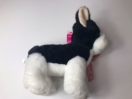 Puppy Love 12” Plush Stuffed Dog Black &amp; White with Pink Ribbon - £11.94 GBP