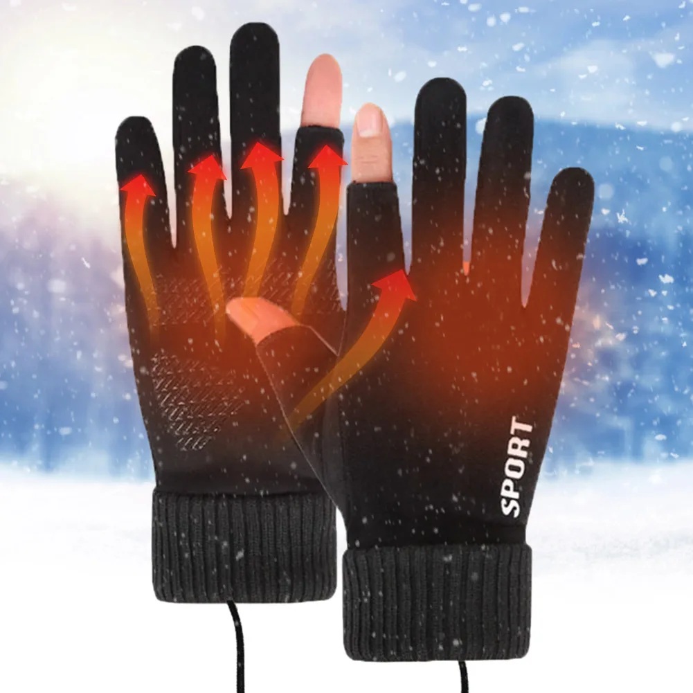 Touch Screen Heating Thermal Gloves Non-Slip USB Rechargeable 2 Finger Heated - £13.99 GBP