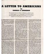 Charles A. Lindbergh (Col.) - A Letter To Americans - Vintage 1940&#39;s - €4,27 EUR