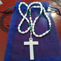 Very beautiful white and turquoise colored beaded rosary - $7.92